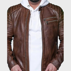 Distressed Biker Leather Jacket for Men