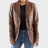 Classic 2-Button Leather Blazer Jacket for Women