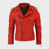 Cross Zip Brando Biker Red Jacket for Men