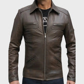 Antique Olive Vintage Style Leather Jacket for Men