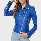 Slim Design Short Zip-Up Moto Biker Jacket for Women