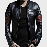 Wolverine Style Modern Brown Stripes Leather Jacket for Men