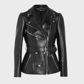 Belted Biker Leather Jacket for Women