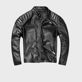 Stand Collar Classic Biker Leather Jacket for Men