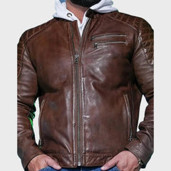 Distressed Biker Leather Jacket for Men