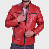 Luxury Biker Red Genuine Leather Jacket for Men