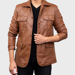 5 Button Leather Blazer Jacket for Men