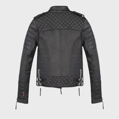 Asymmetric Quilted Leather Jacket for Men