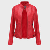 Moto Biker Zipper Leather Jacket for Women