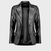2 Button Long Sleeves Leather Blazer Jacket for Women