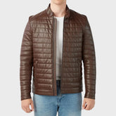 Puffer Look Brown Leather Jacket for Men