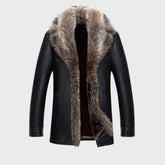 Faux Fur Collar Long Leather Jacket for Men
