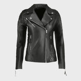 Black Quilted Leather Jacket for Women