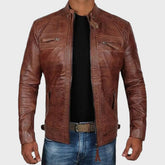 Cafe Racer Distressed Leather Motorcycle Jacket for Men