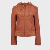 Rampage Hoodie Tan Brown Leather Jacket for Women
