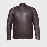 Quilted Shoulders Biker Leather Jacket for Men