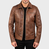 Lavendard Brown Leather Biker Jacket for Men