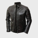 Distressed Vintage Cafe Racer Style Leather Jacket for Men