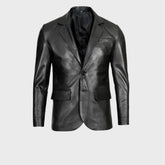 Black Leather Blazer Jacket for Men