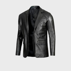 Black Leather Blazer Jacket for Men
