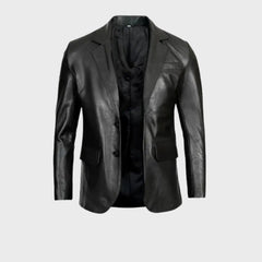 Black Leather Blazer Jacket for Men