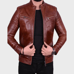 Classic Bomber Biker Leather Jacket for Men