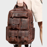 Genuine Leather Canvas Retro Shoulder Backpack 17.3″