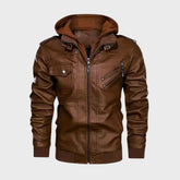 Distressed Brown Hooded Style Genuine Leather Jacket for Men