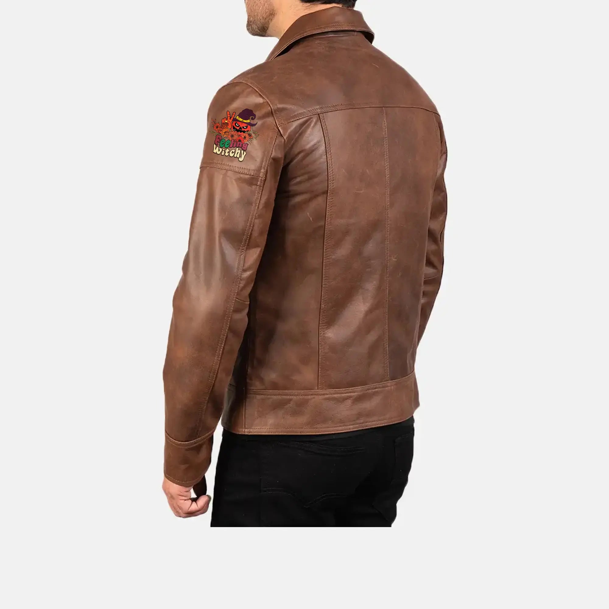 Feeling Witchy Halloween DTF Print on Leather Jacket image 3