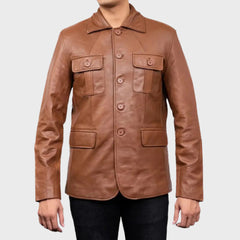 5 Button Leather Blazer Jacket for Men