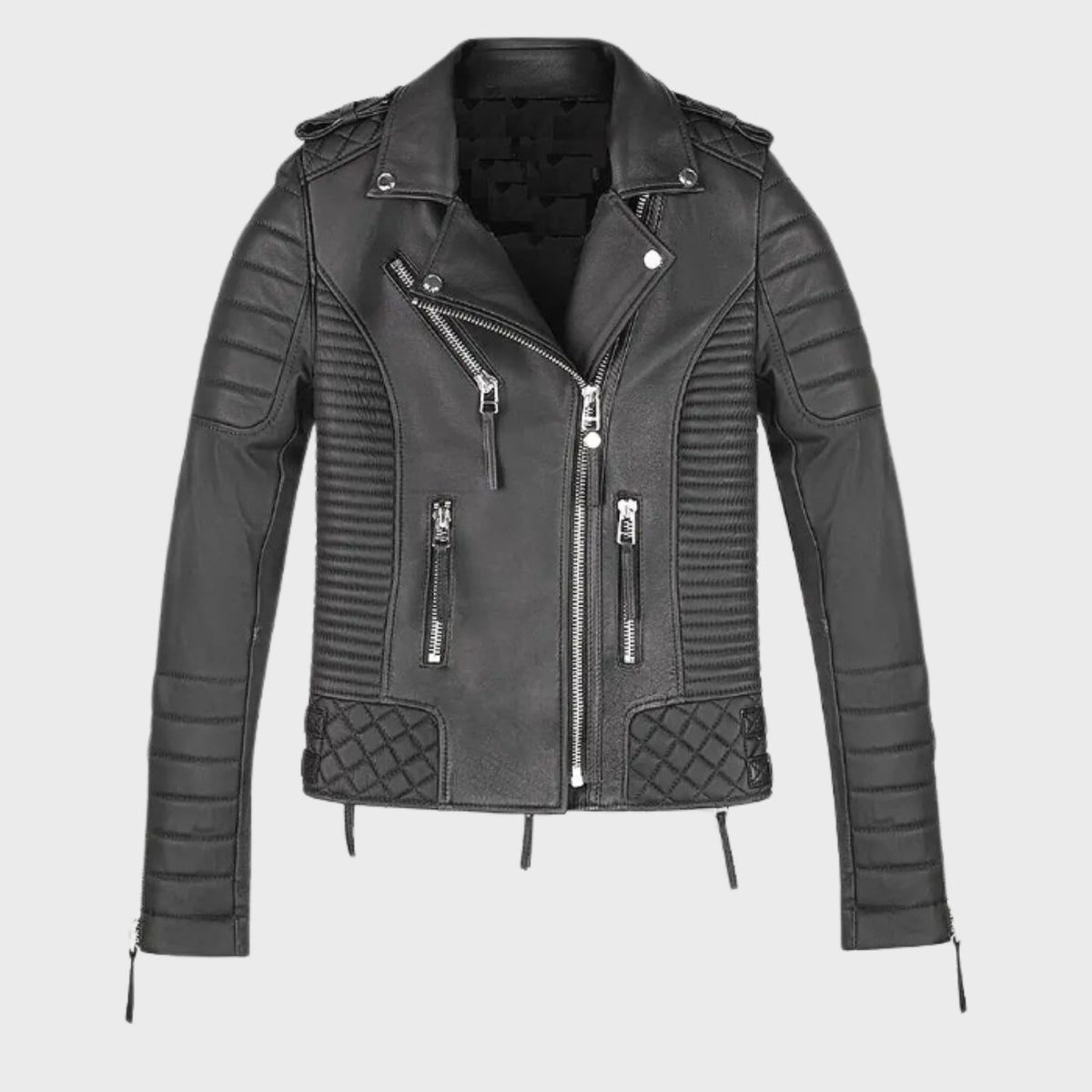 Asymmetric Quilted Leather Jacket for Men