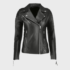 Black Quilted Leather Jacket for Women