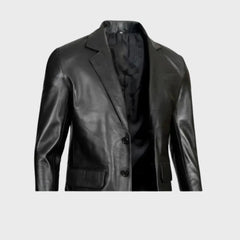 Black Leather Blazer Jacket for Men