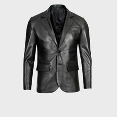 Black Leather Blazer Jacket for Men