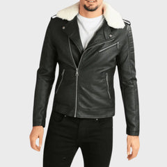 Shearling Leather Biker Jacket for Men