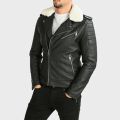 Shearling Leather Biker Jacket for Men