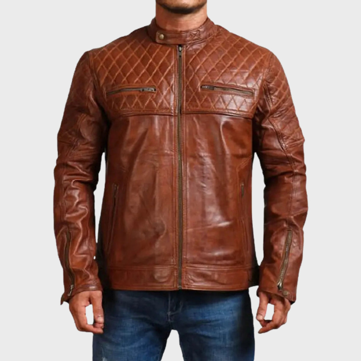 Classic Style Quilted Biker Leather Jacket for Men