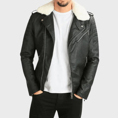 Shearling Leather Biker Jacket for Men