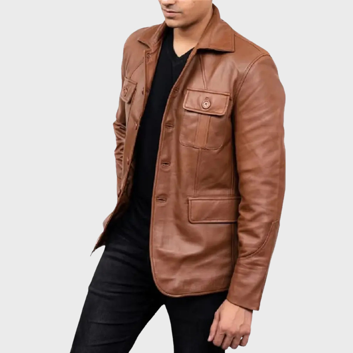 5 Button Leather Blazer Jacket for Men